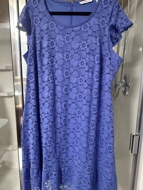 Isaac Mizrahi Blue Floral Lace Cap-Sleeve Dress